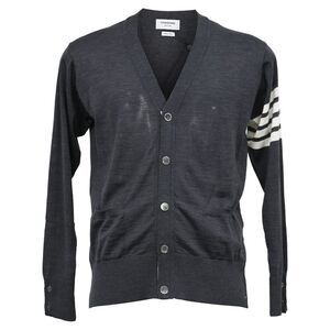 Thom Browne Charcoal Buttoned Cardigan in Grey Cashmere